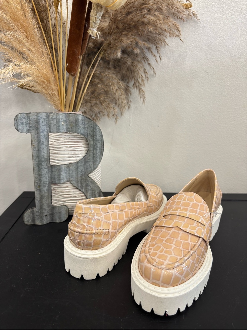 Jon Josef Croc Embossed Beige & White New Loafer